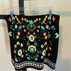 SHEIN Black Skirt with Colorful Floral Embroidery
